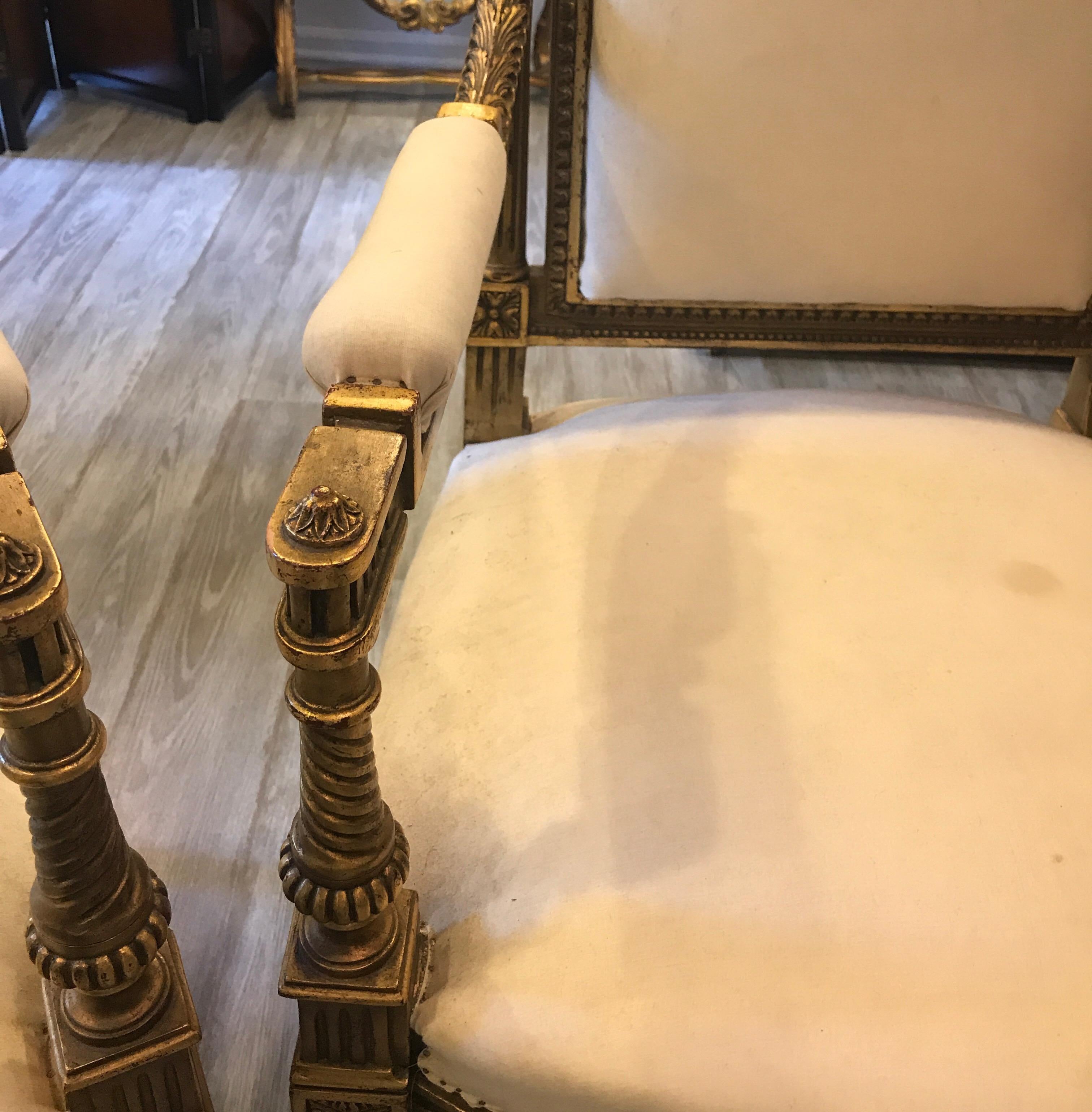 Pair of Louis XVI Style Giltwood Chairs In Excellent Condition In Lambertville, NJ