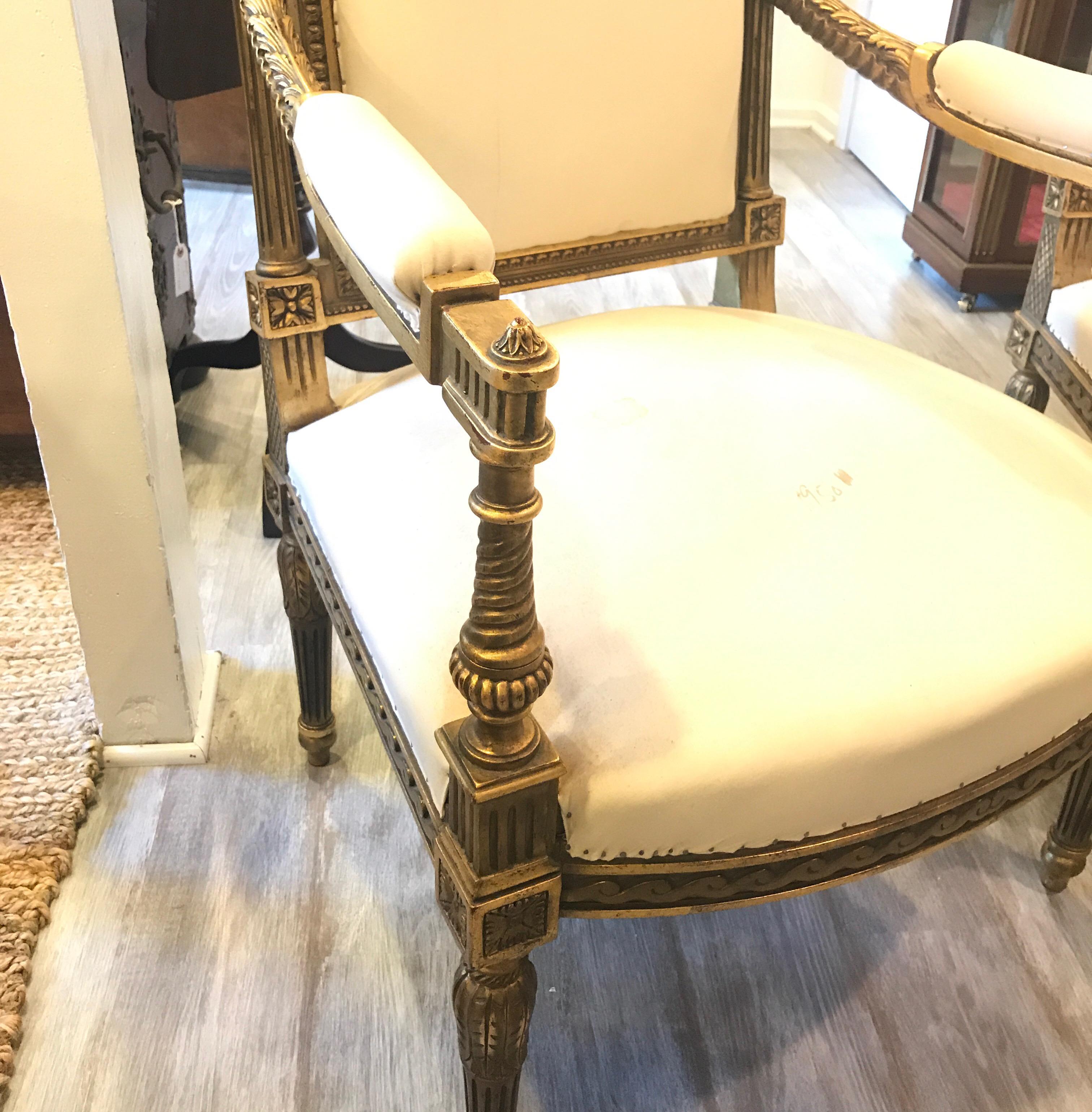 20th Century Pair of Louis XVI Style Giltwood Chairs