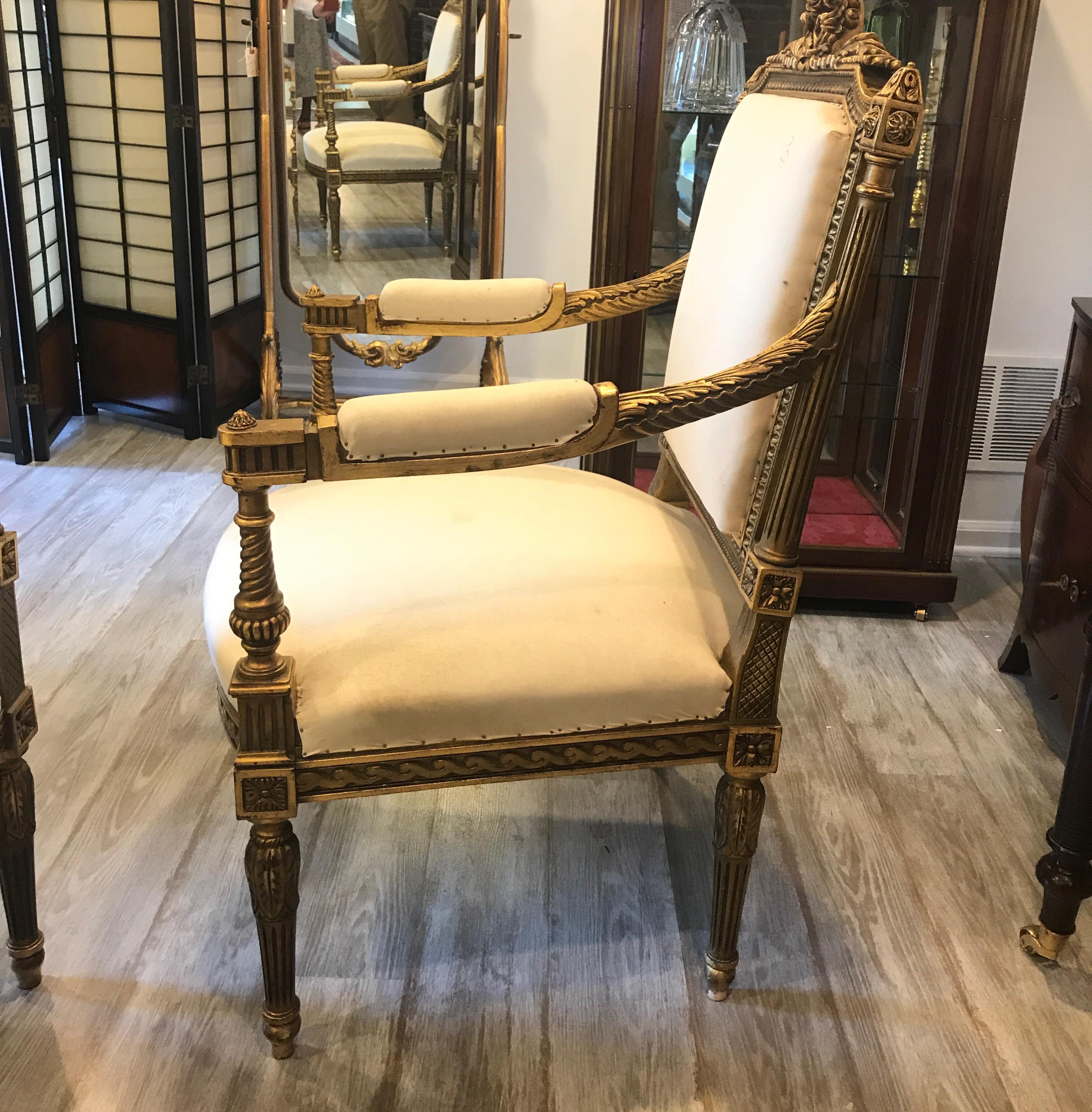 Pair of Louis XVI Style Giltwood Chairs 1