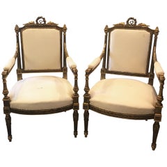 Pair of Louis XVI Style Giltwood Chairs