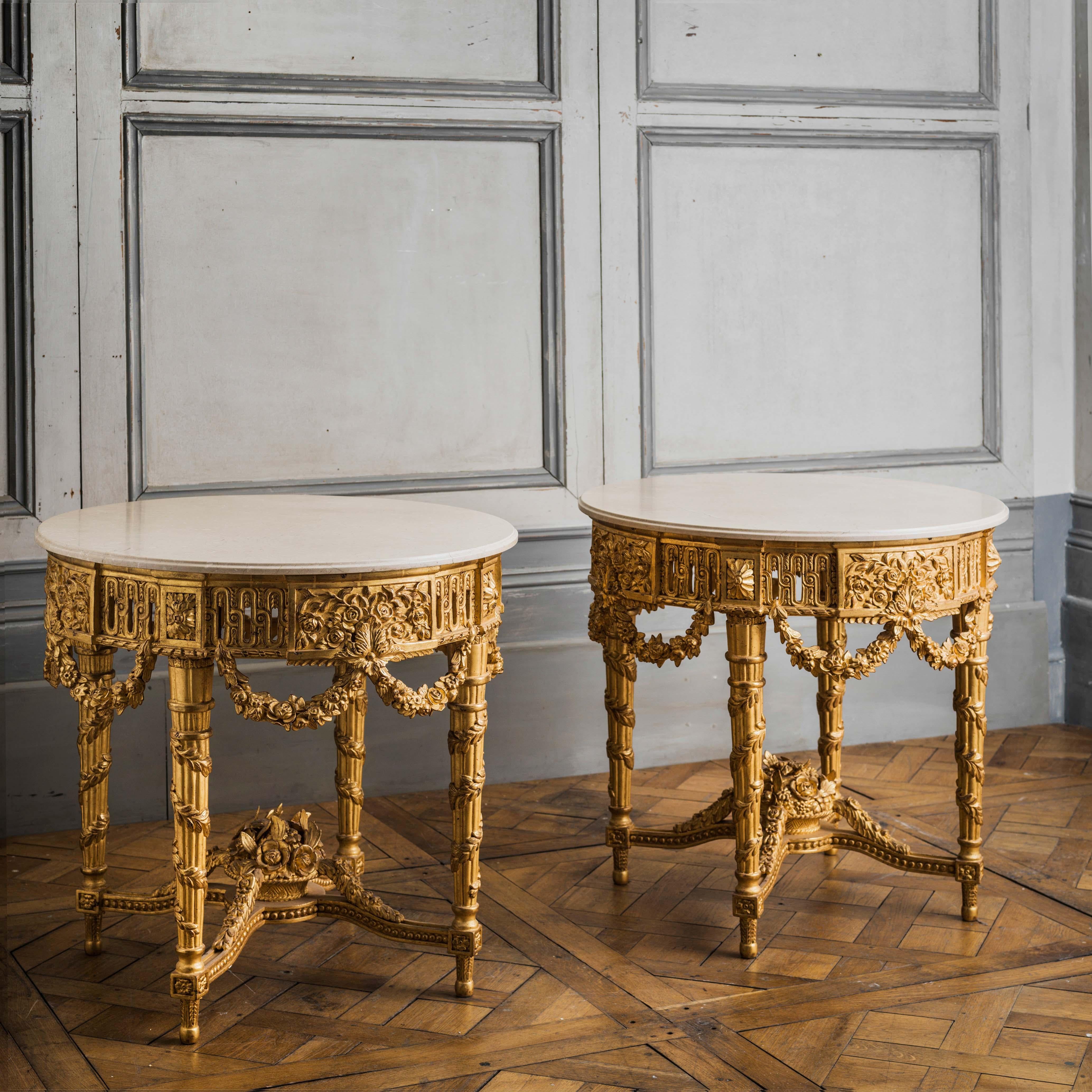 English Louis XVI Style Giltwood Console Tables by La Maison, London For Sale