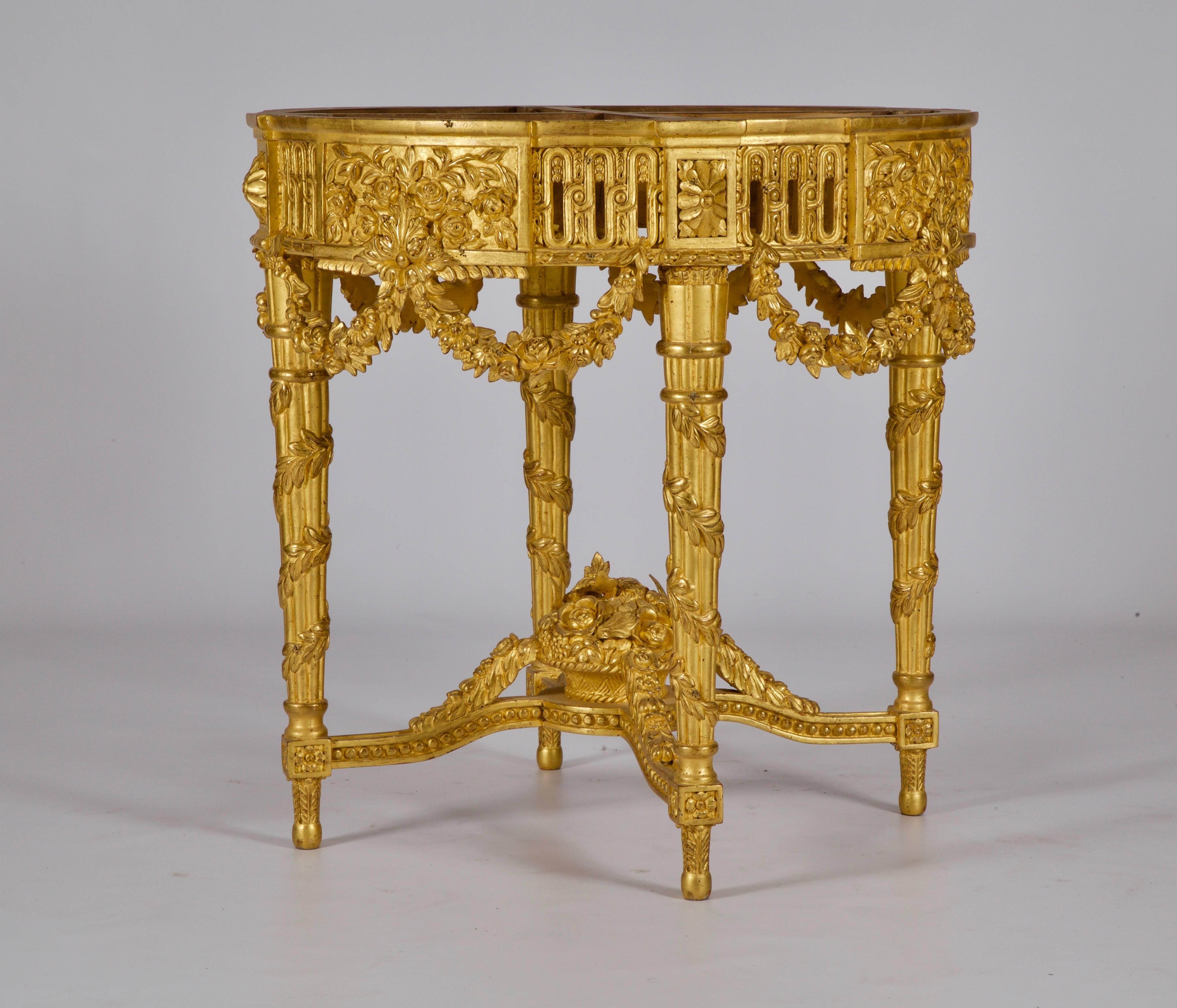 English Pair of Louis XVI Style Giltwood Console Tables  by La Maison London