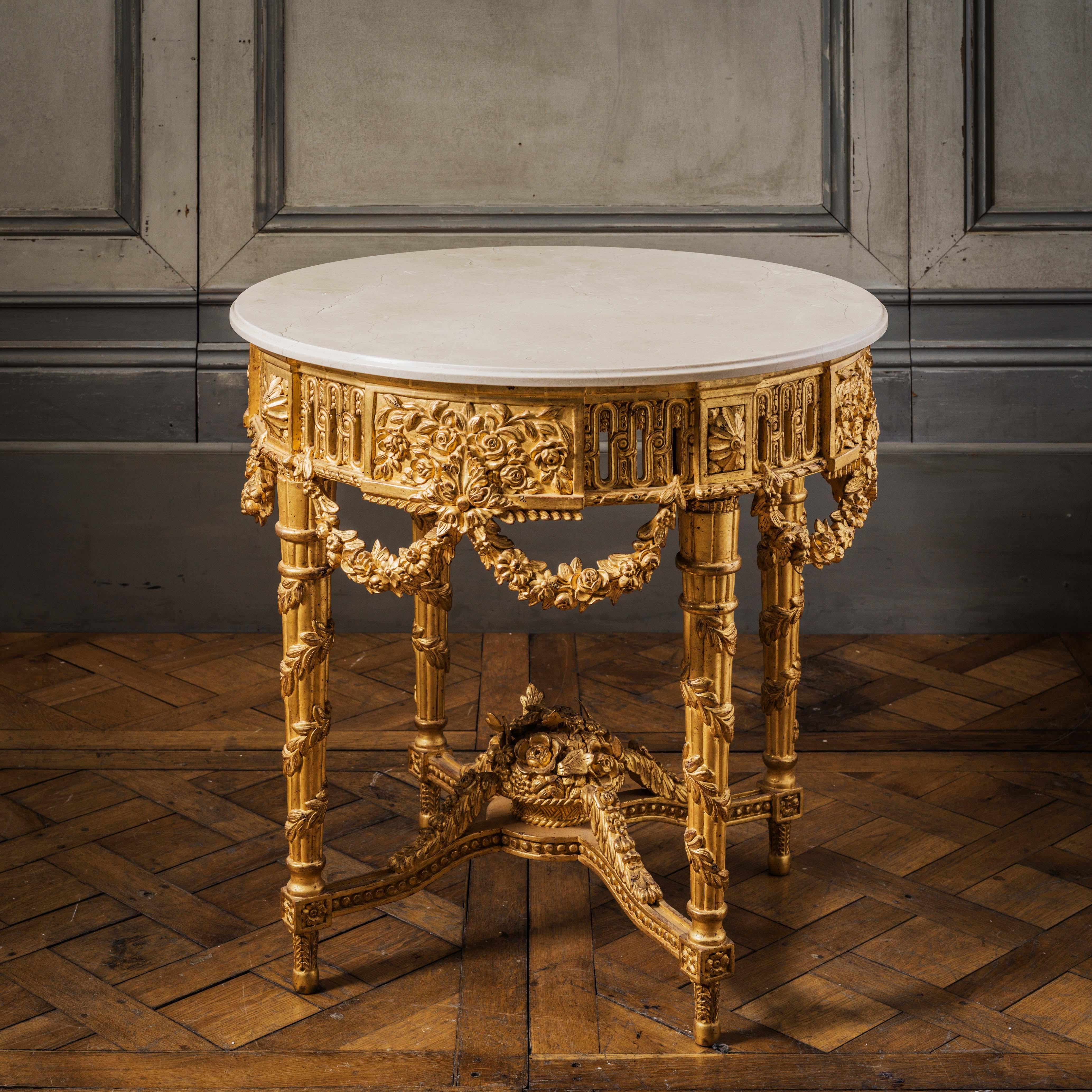 Gold Leaf Louis XVI Style Giltwood Console Tables by La Maison, London For Sale