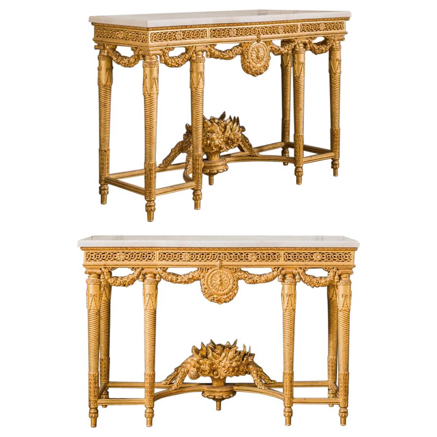 Pair of Louis XVI Style Giltwood Consoles