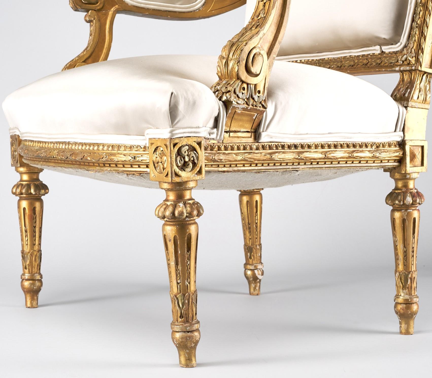20th Century Pair of Louis XVI Style Giltwood Fauteuils / Armchairs, France Circa 1900 For Sale