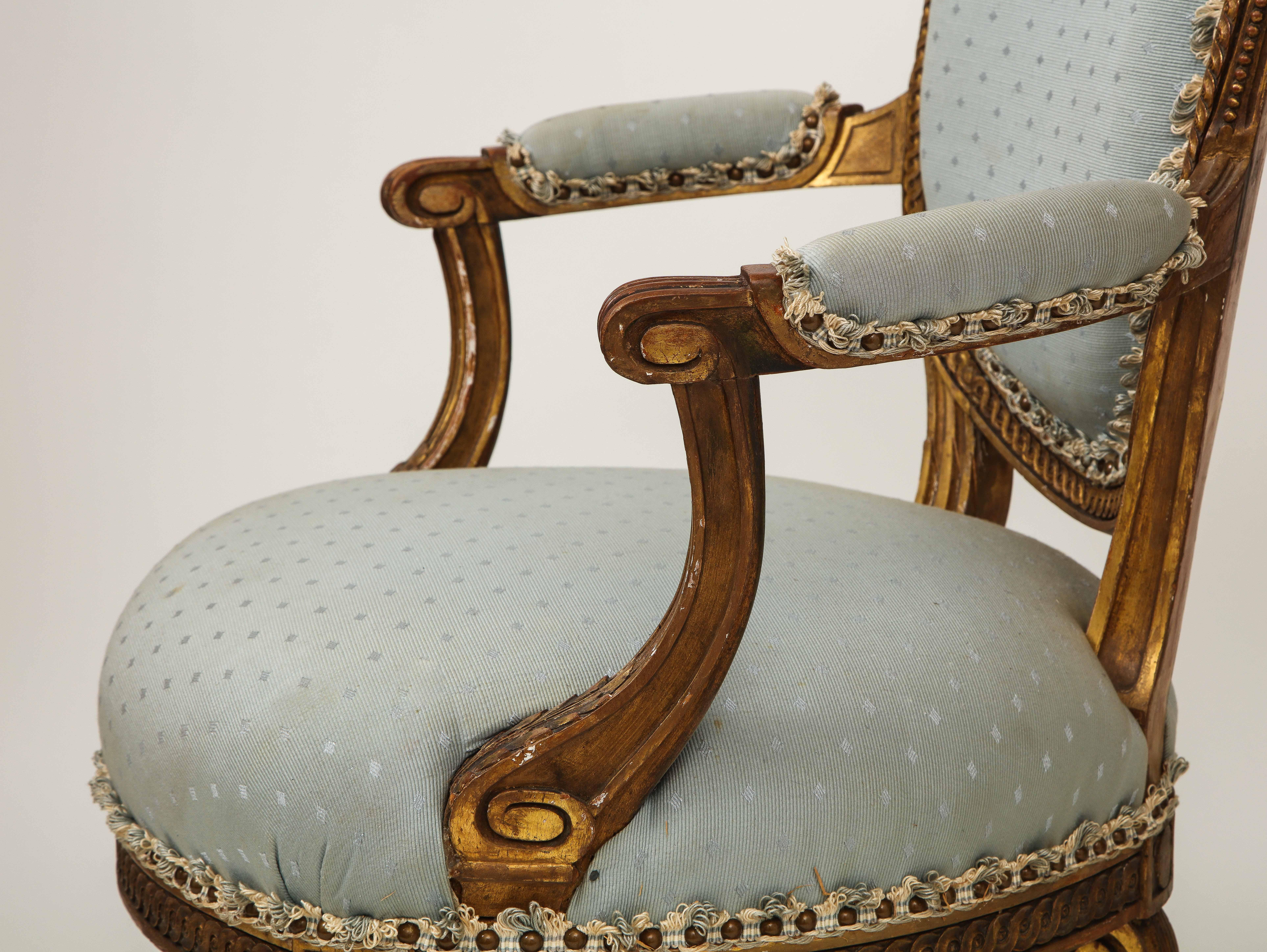 Pair of Louis XVI Style Giltwood Fauteuils 1
