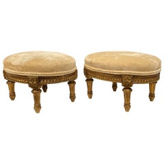 Antique Pair of Louis XVI Style Giltwood Foot Stools