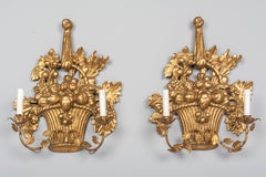 Pair of Louis XVI Style Giltwood Fruit Basket Sconces