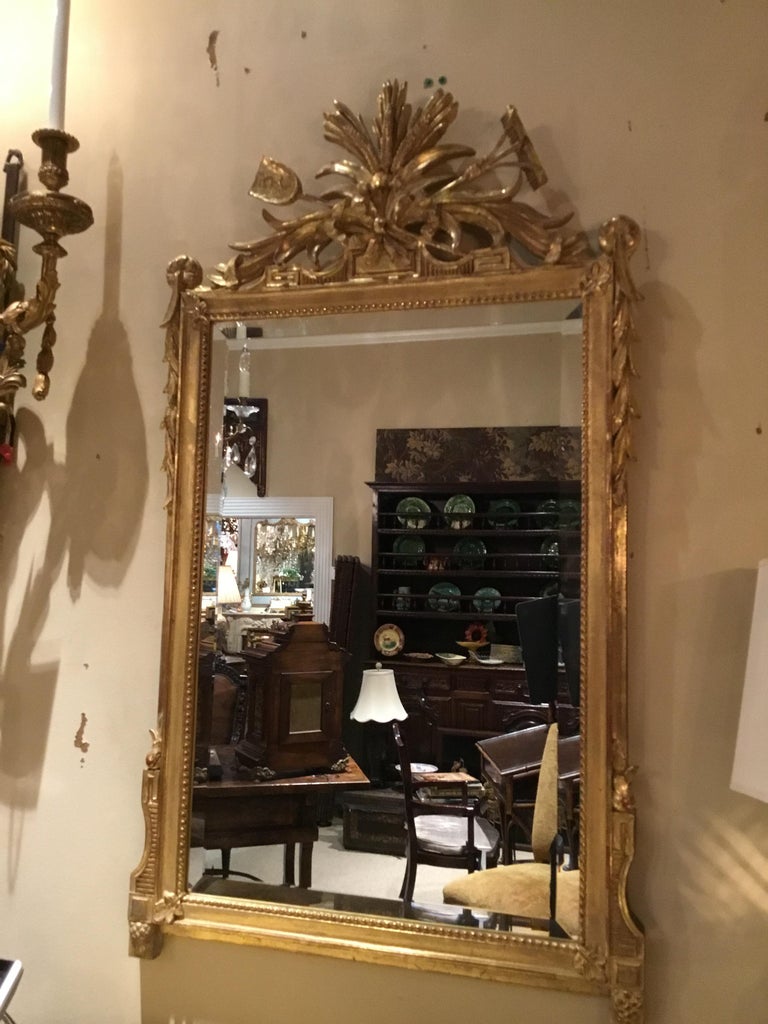 Pair of Louis XVI Style Giltwood Mirrors, 20th Century For Sale at 1stDibs