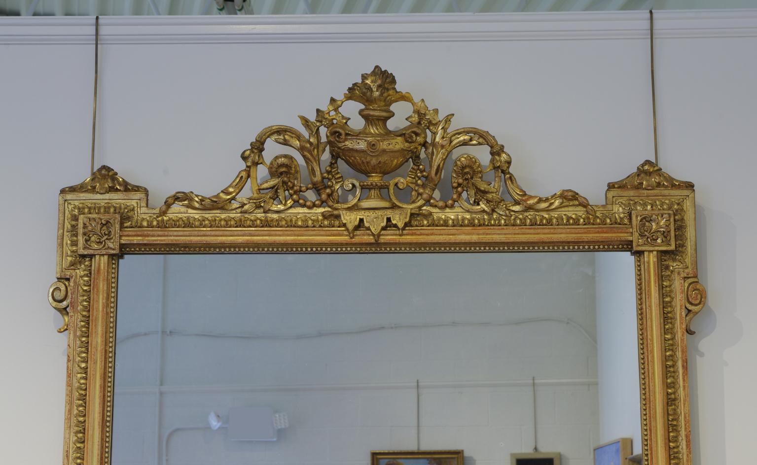 19th Century Pair of Louis XVI Style Giltwood Pier Mirrors, circa 1840 For Sale