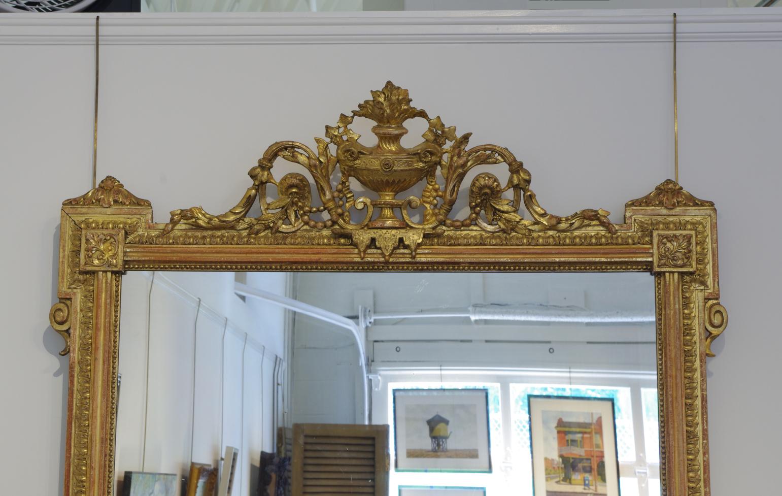 Glass Pair of Louis XVI Style Giltwood Pier Mirrors, circa 1840 For Sale
