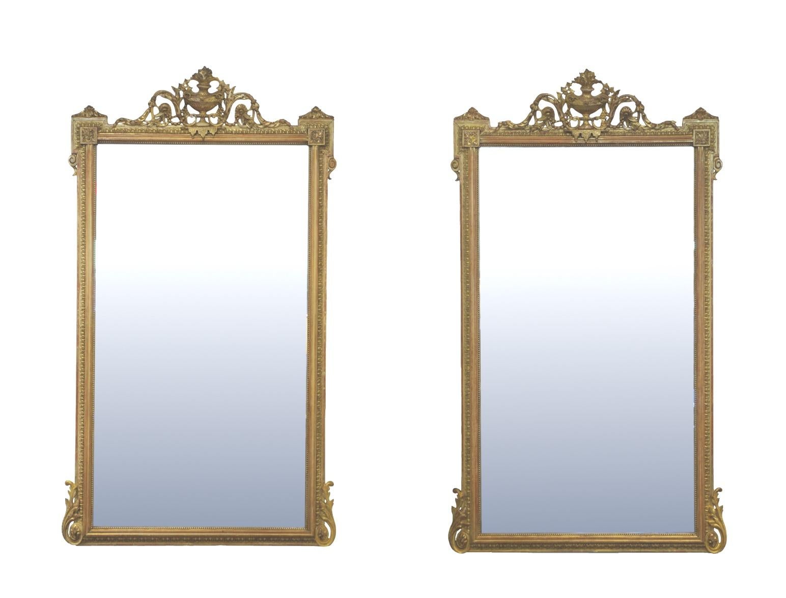 Pair of Louis XVI Style Giltwood Pier Mirrors, circa 1840 For Sale