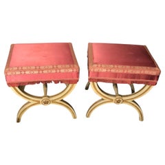 Antique Pair of Louis XVI-Style Gondola Stools, France, Early 20th Century