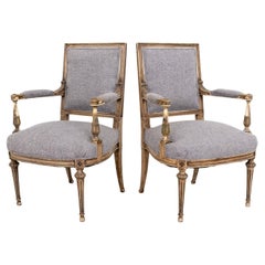 Pair of Louis XVI Style Gray Painted Fauteuils