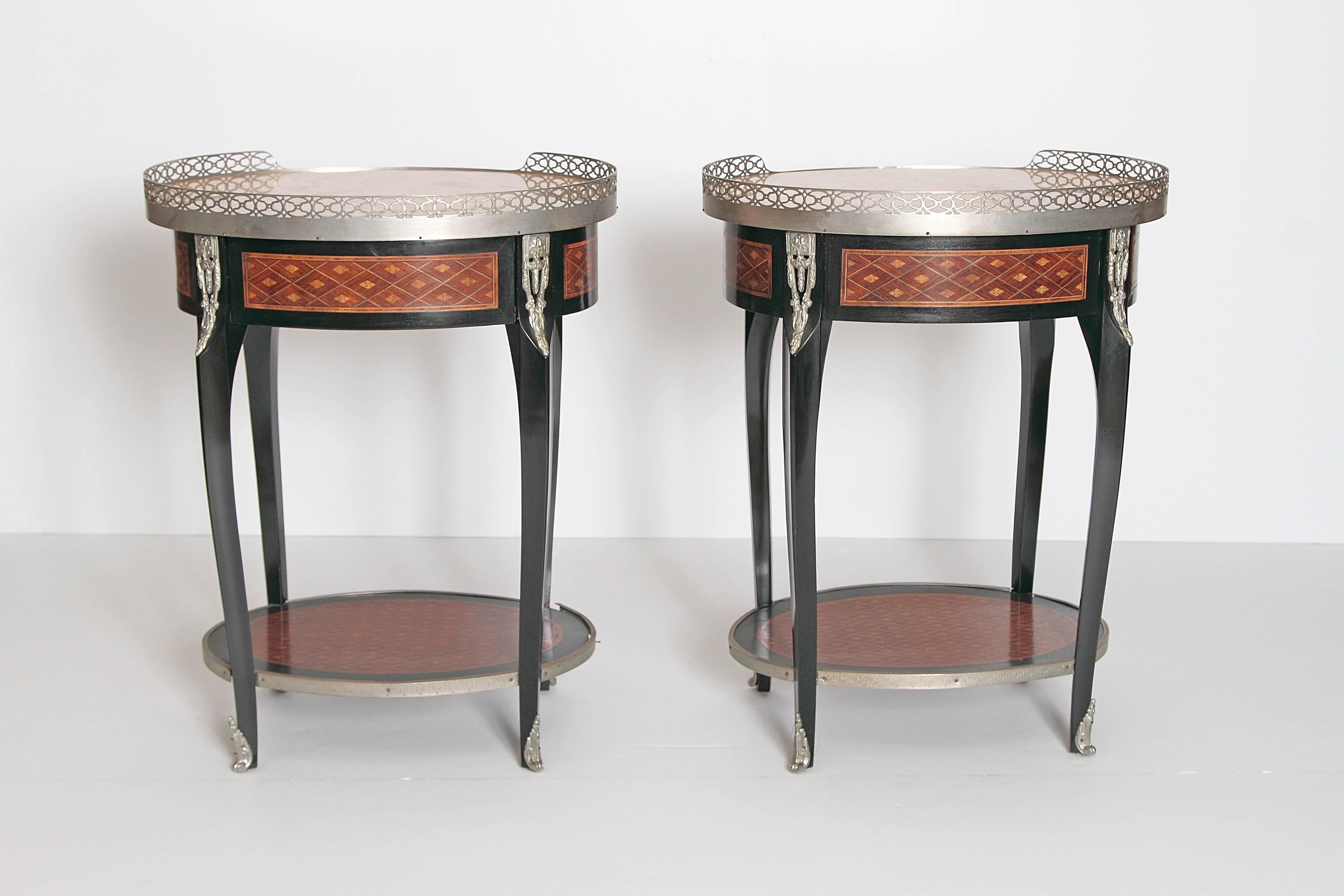19th Century Pair of Louis XVI-Style Guéridons with Silver Gilt Bronze Mounts
