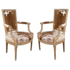 Pair of Louis XVI Style Hide Upholstered Fauteuils