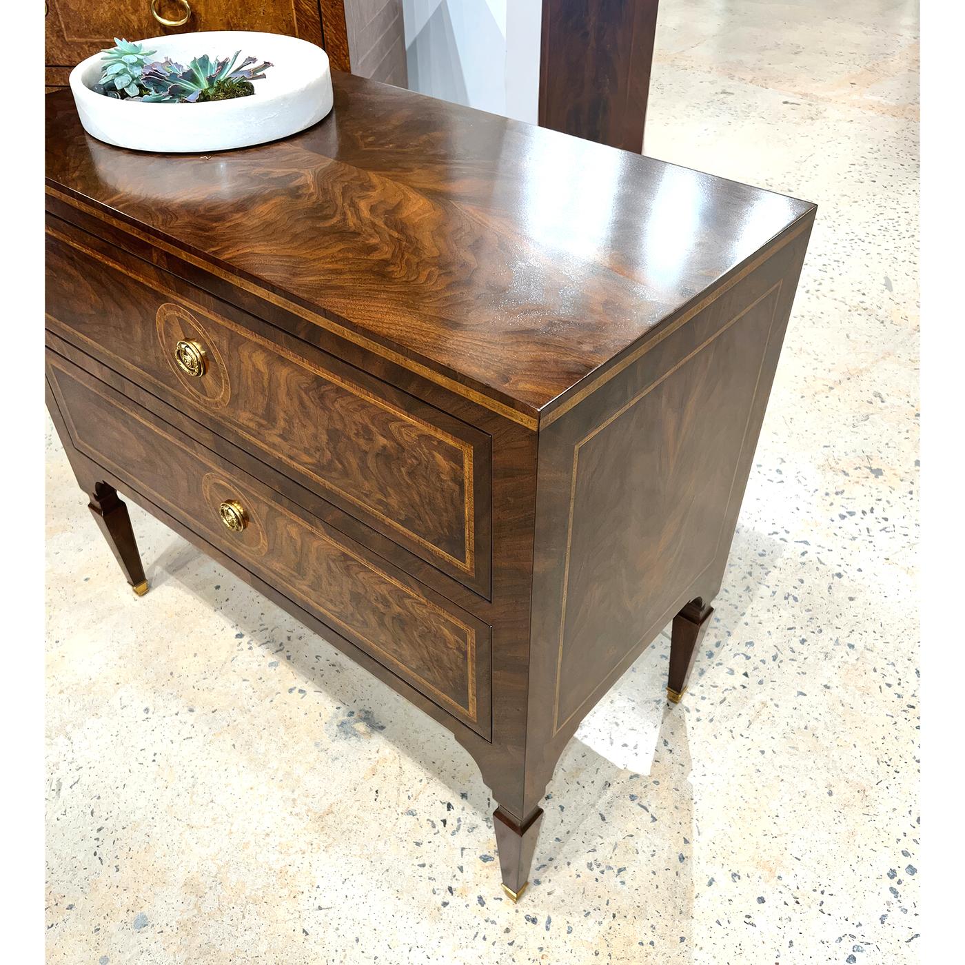 Contemporary Pair of Louis XVI Style Inlaid Bedside Chests For Sale