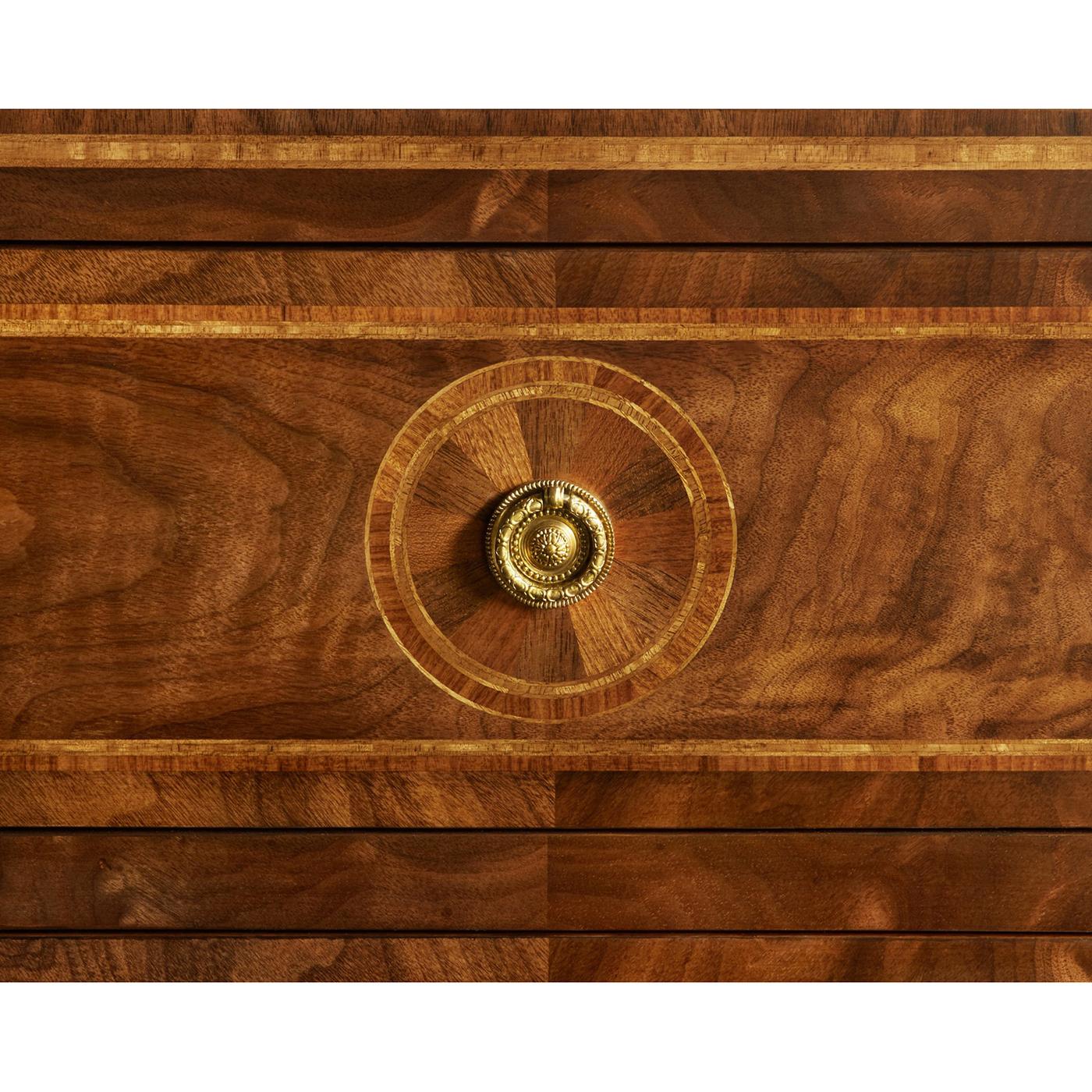 Brass Pair of Louis XVI Style Inlaid Bedside Chests For Sale