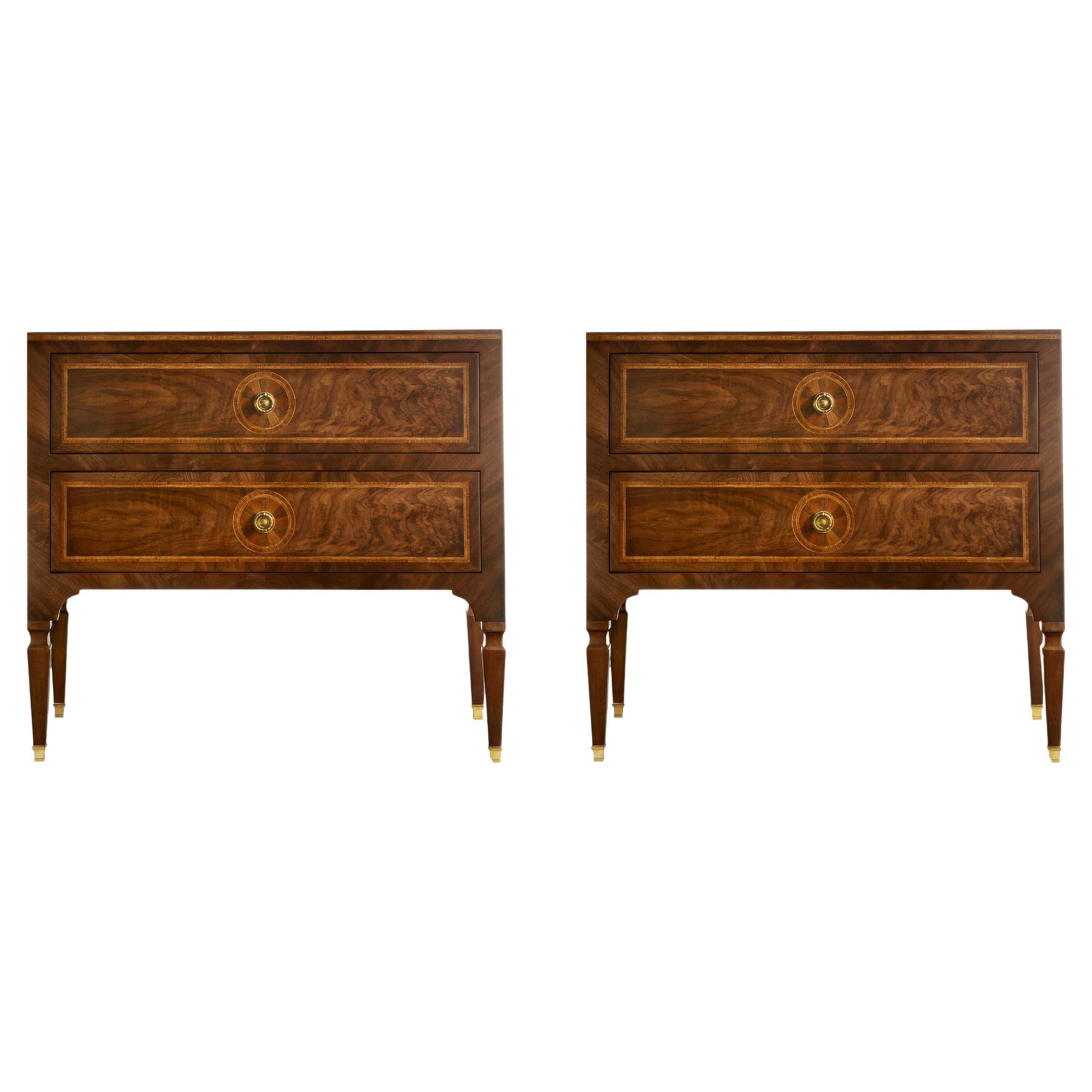 Pair of Louis XVI Style Inlaid Bedside Chests