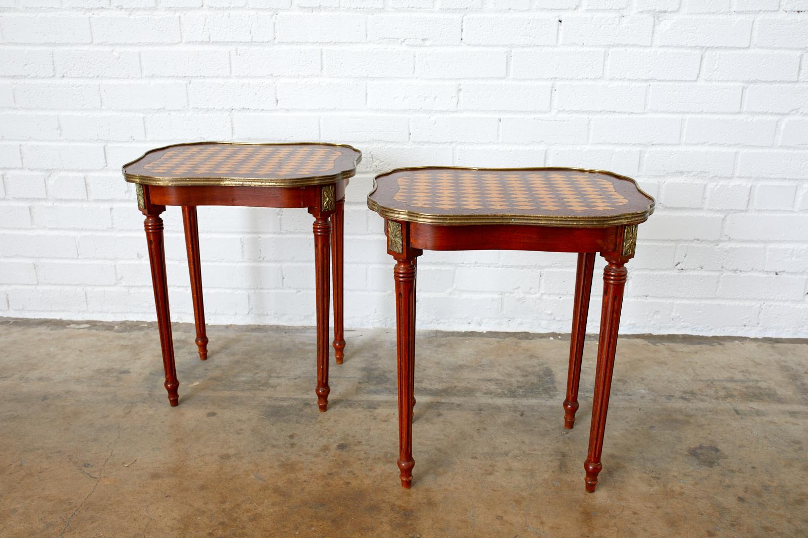 French Pair of Louis XVI Style Inlay Drinks Tables