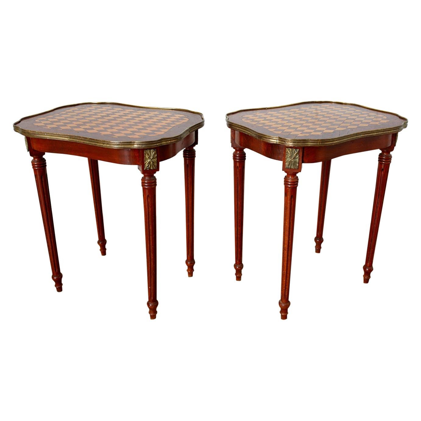 Pair of Louis XVI Style Inlay Drinks Tables