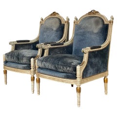 Pair of Louis XVI Style Lacquered Bergeres