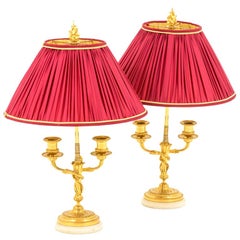 Pair of Louis XVI Style Lamps in Gilt Bronze and Marble, circa 1880