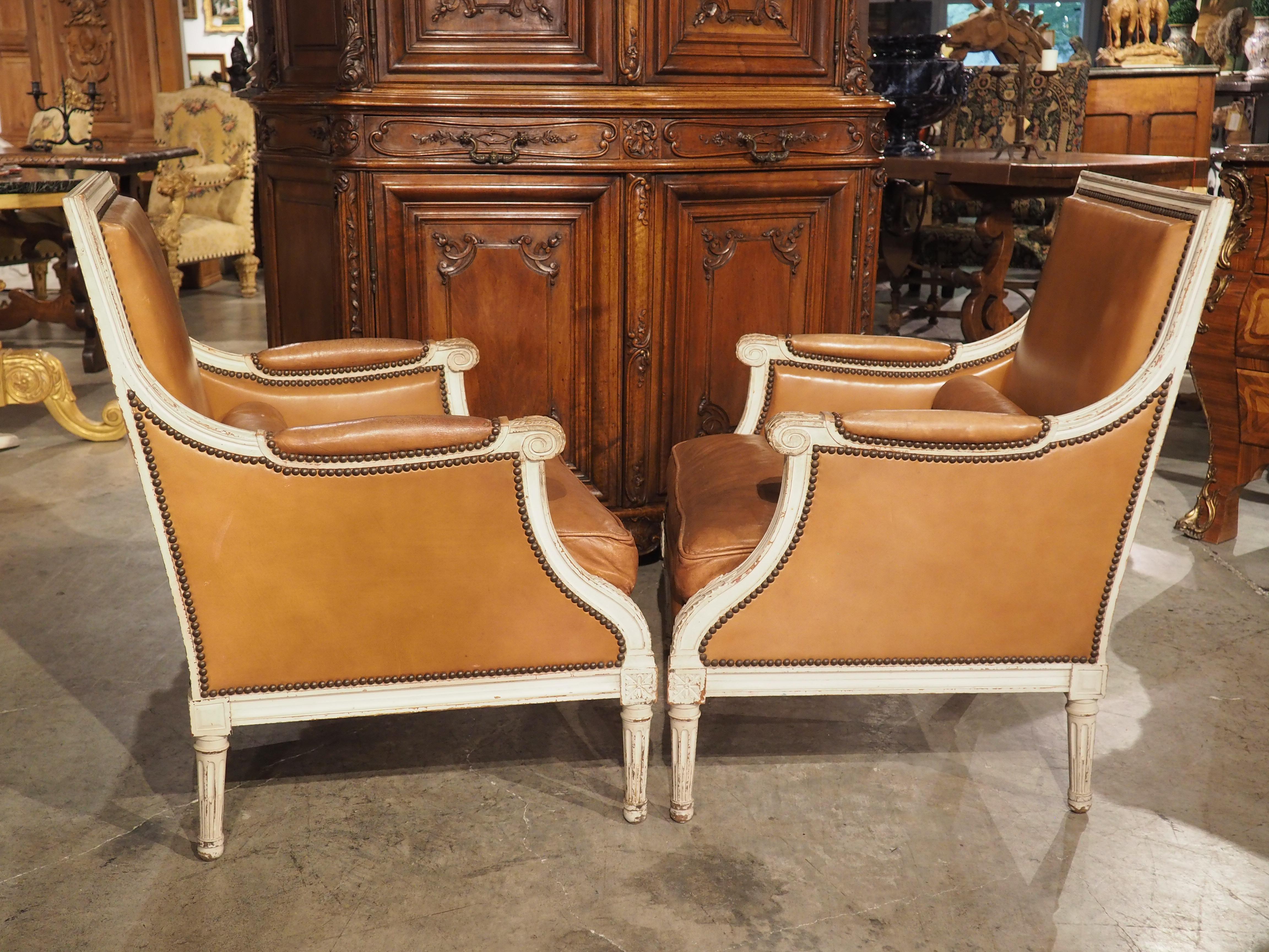 Pair of Louis XVI Style Leather Armchairs by Maison Gouffé, Paris, Circa 1940 6