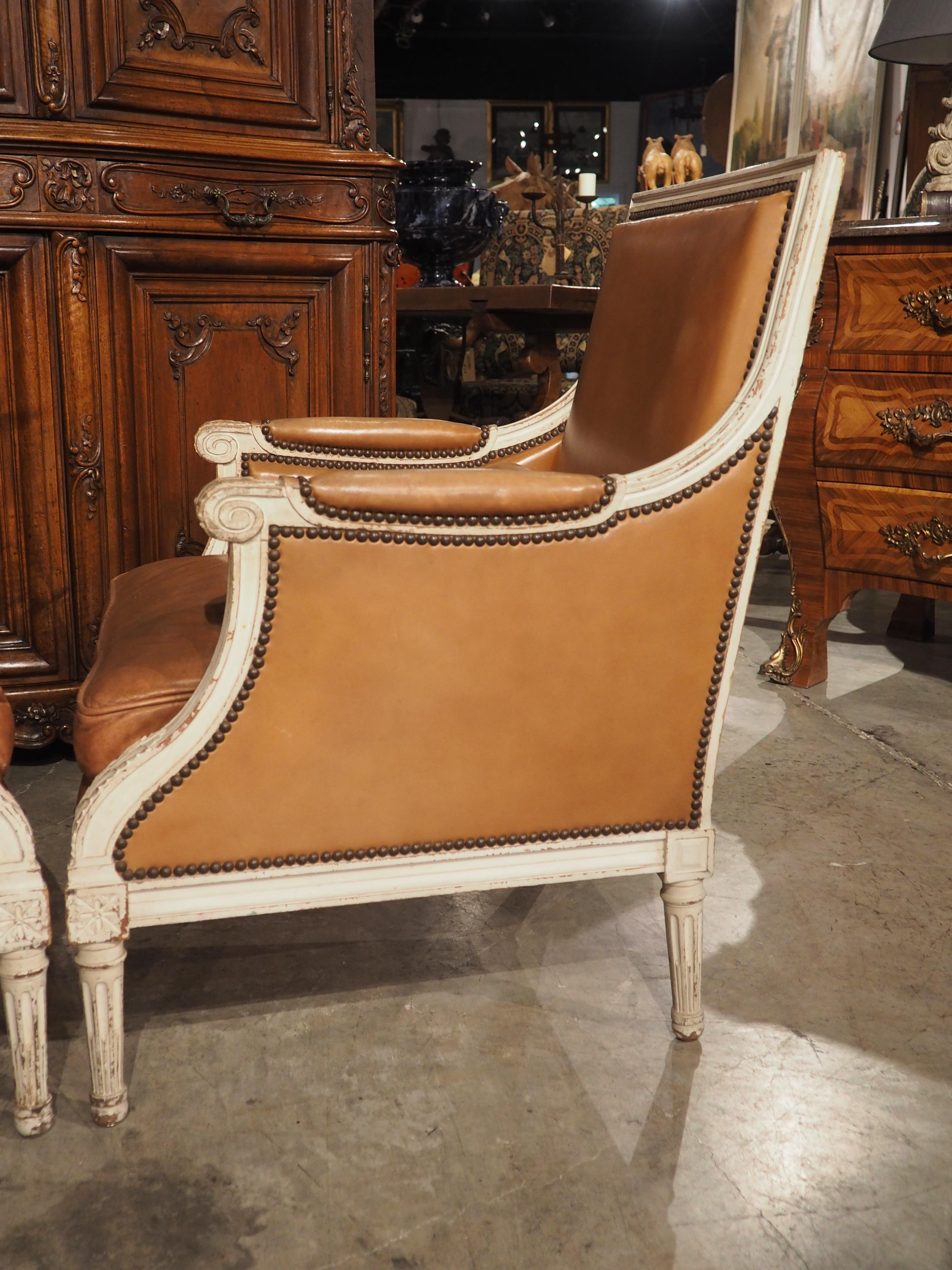 Pair of Louis XVI Style Leather Armchairs by Maison Gouffé, Paris, Circa 1940 7