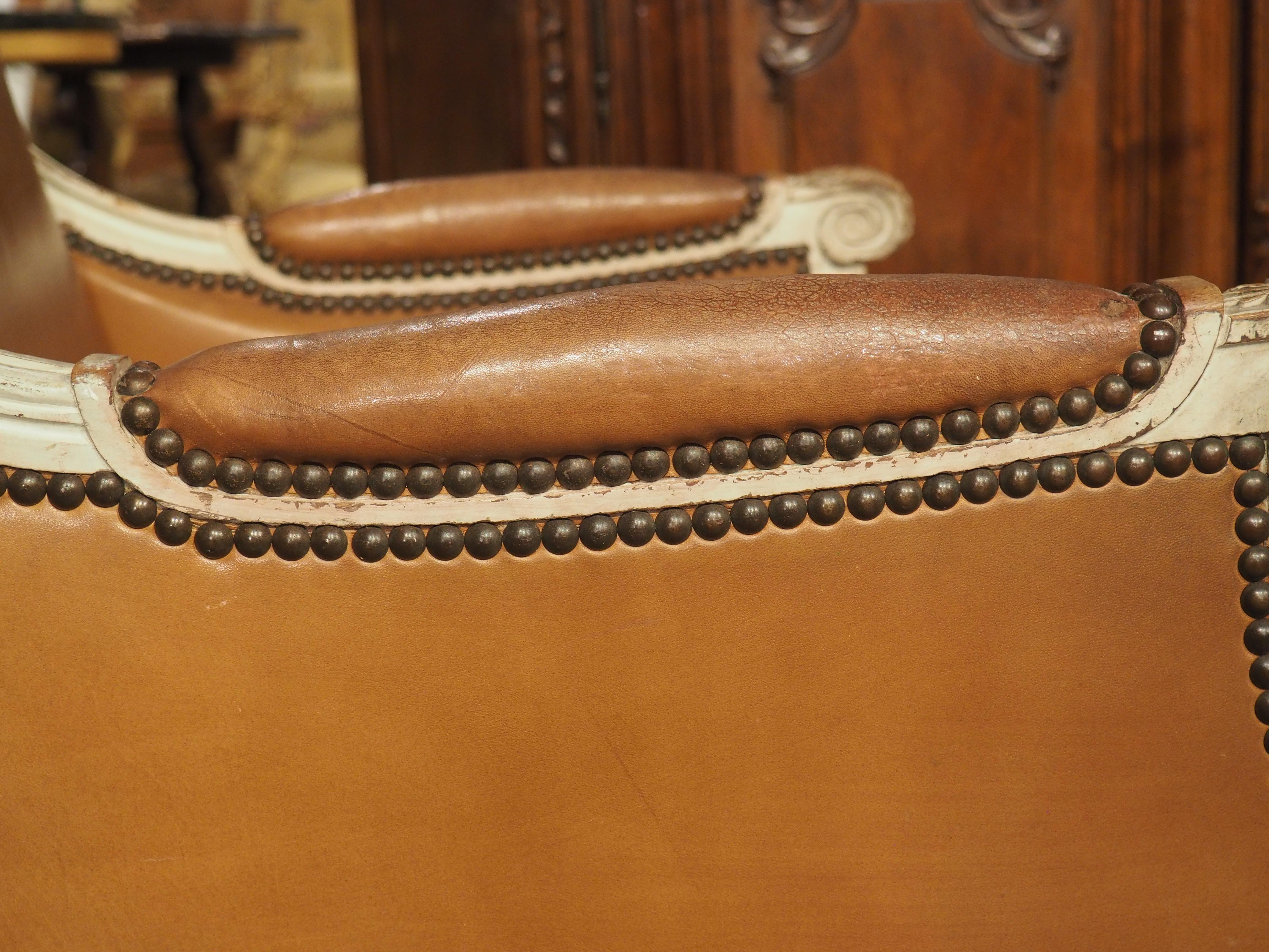 Pair of Louis XVI Style Leather Armchairs by Maison Gouffé, Paris, Circa 1940 8