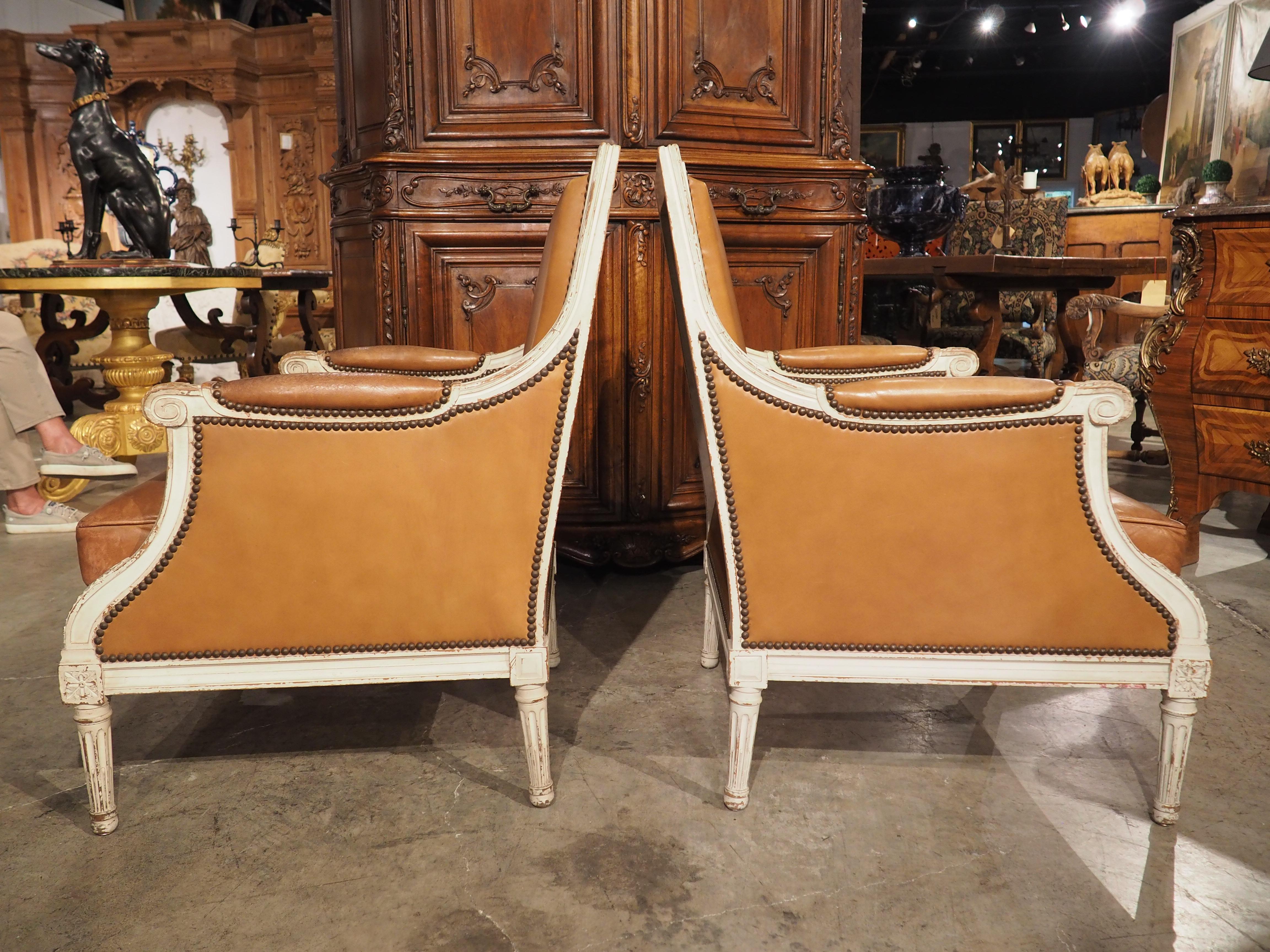 Pair of Louis XVI Style Leather Armchairs by Maison Gouffé, Paris, Circa 1940 9