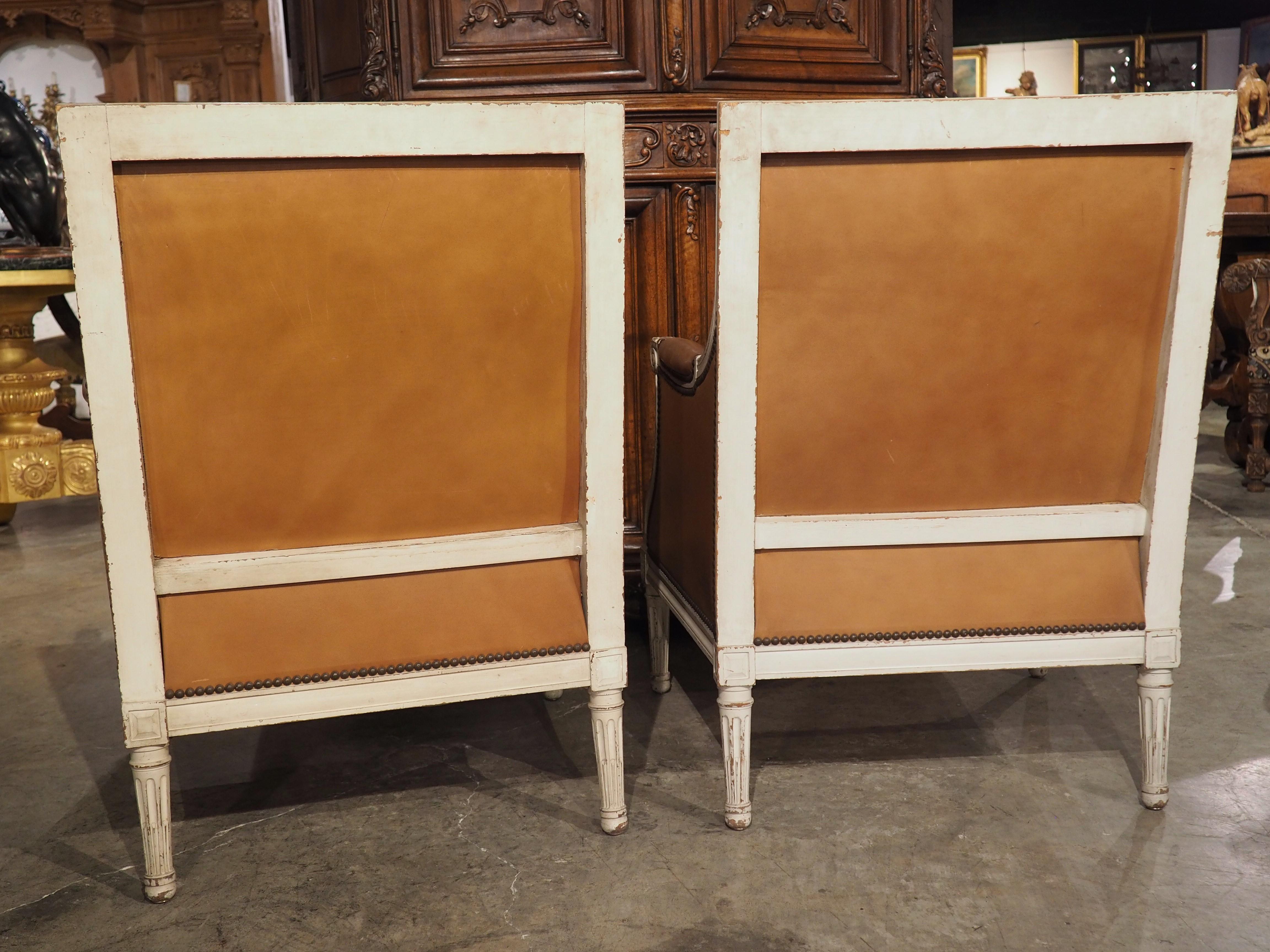 Pair of Louis XVI Style Leather Armchairs by Maison Gouffé, Paris, Circa 1940 12