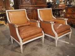Pair of Louis XVI Style Leather Armchairs by Maison Gouffé, Paris, Circa 1940