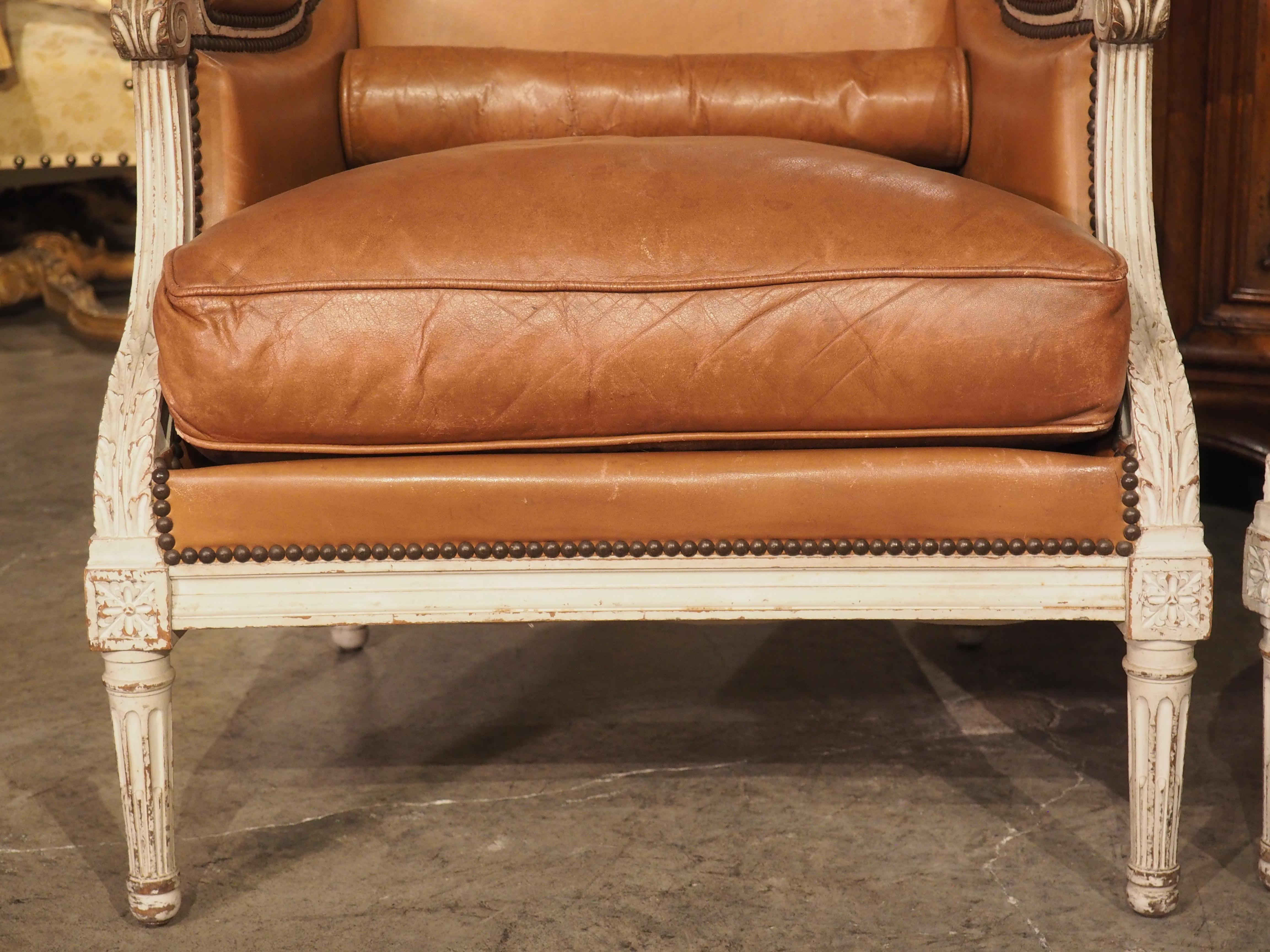 Pair of Louis XVI Style Leather Armchairs by Maison Gouffé, Paris, Circa 1940 2
