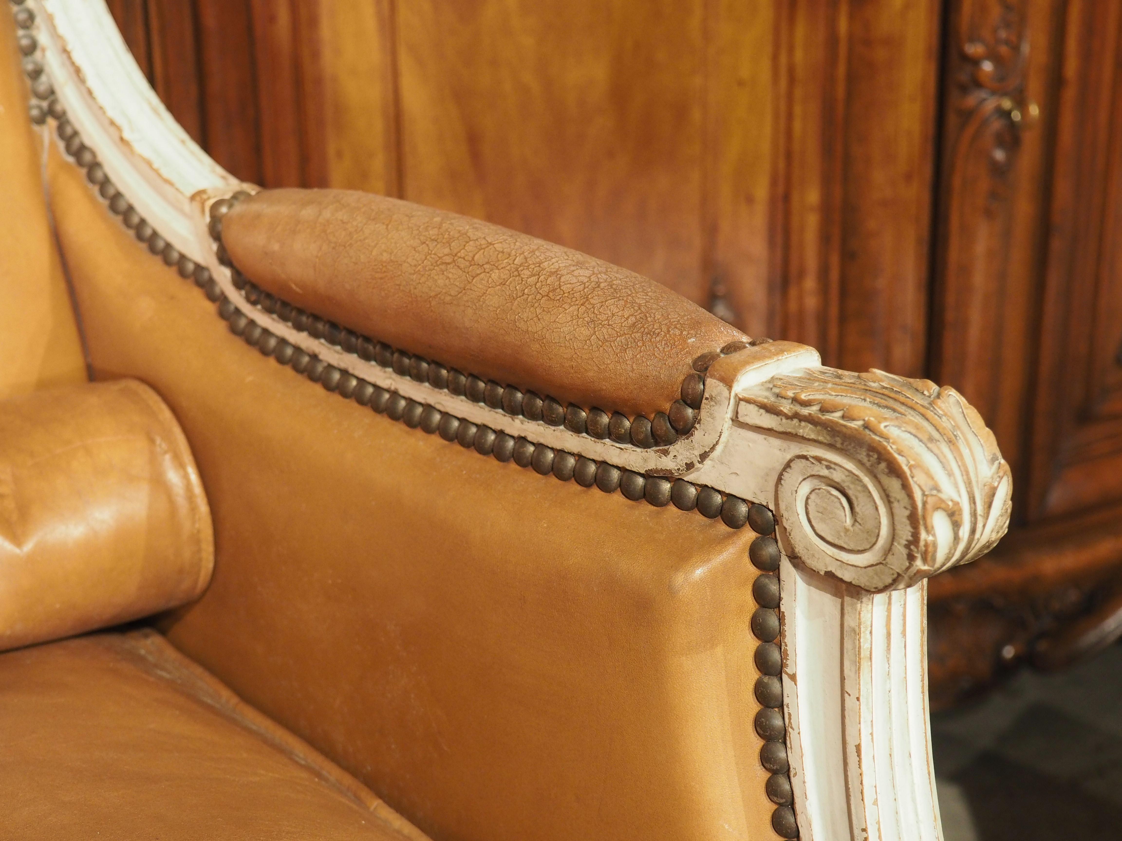 Pair of Louis XVI Style Leather Armchairs by Maison Gouffé, Paris, Circa 1940 3