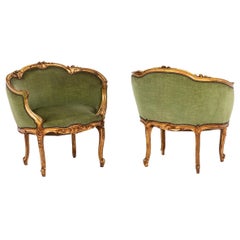 Pair of Louis XVI Style Low Bergères in Gilt Wood, circa 1880