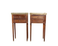 Pair of Louis XVI-Style Mahogany Bedside Tables with Marble Tops