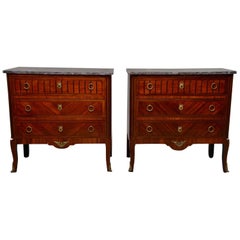 Pair of Louis XVI Style Mahogany Chests with Marble Tops