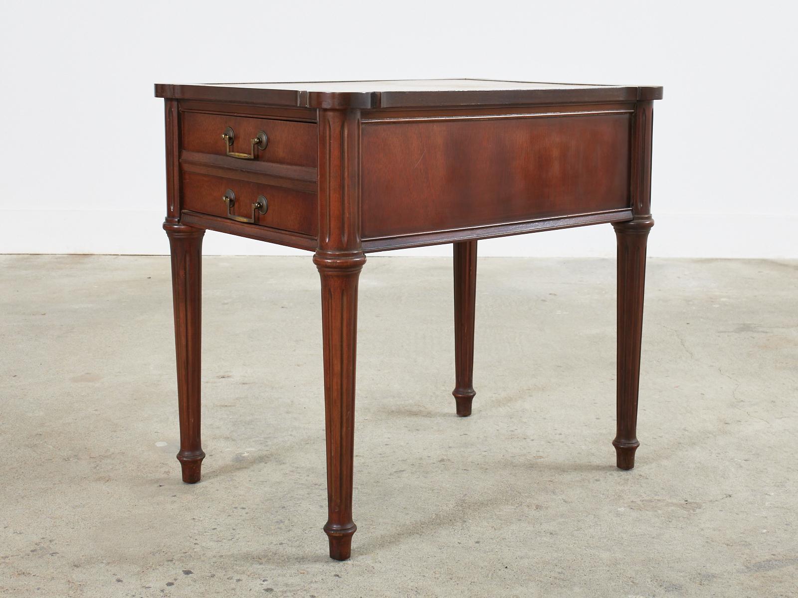 Pair of Louis XVI Style Mahogany Nightstands with Leather Tops 12