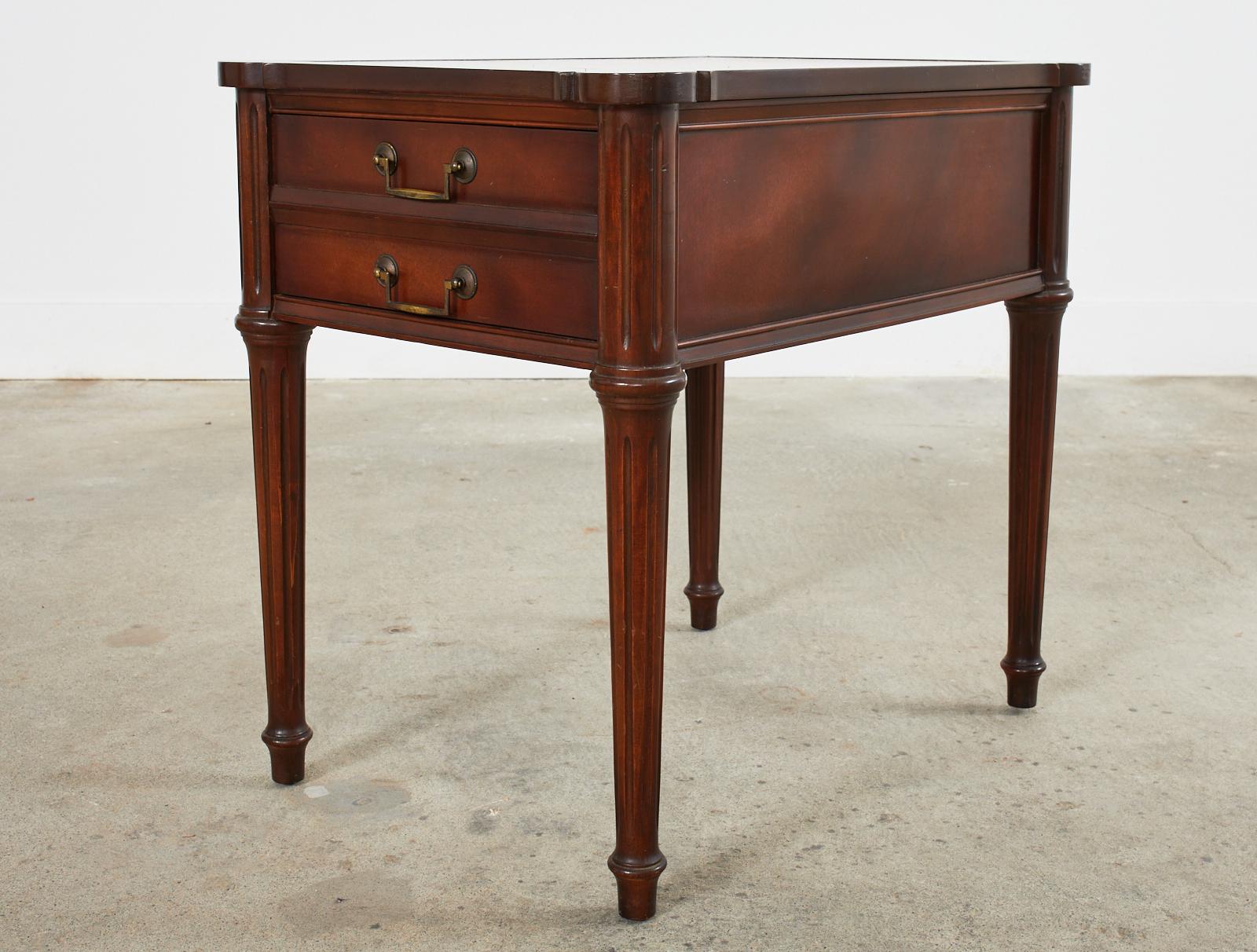 Pair of Louis XVI Style Mahogany Nightstands with Leather Tops 2