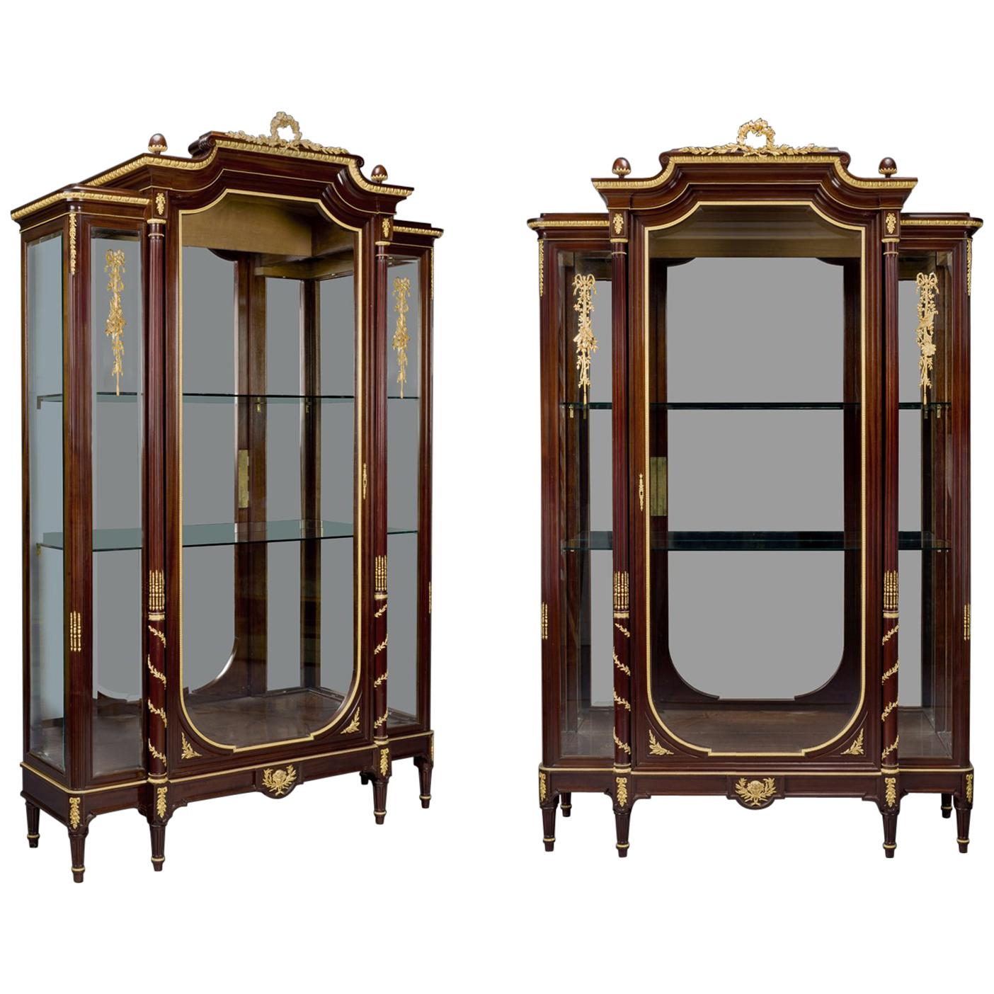 Pair of Louis XVI Style Mahogany Vitrines by François Linke, circa 1890