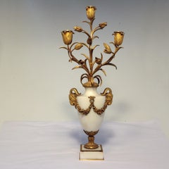 Pair of Louis XVI Style Marble and Gilt Bronze Candelabra