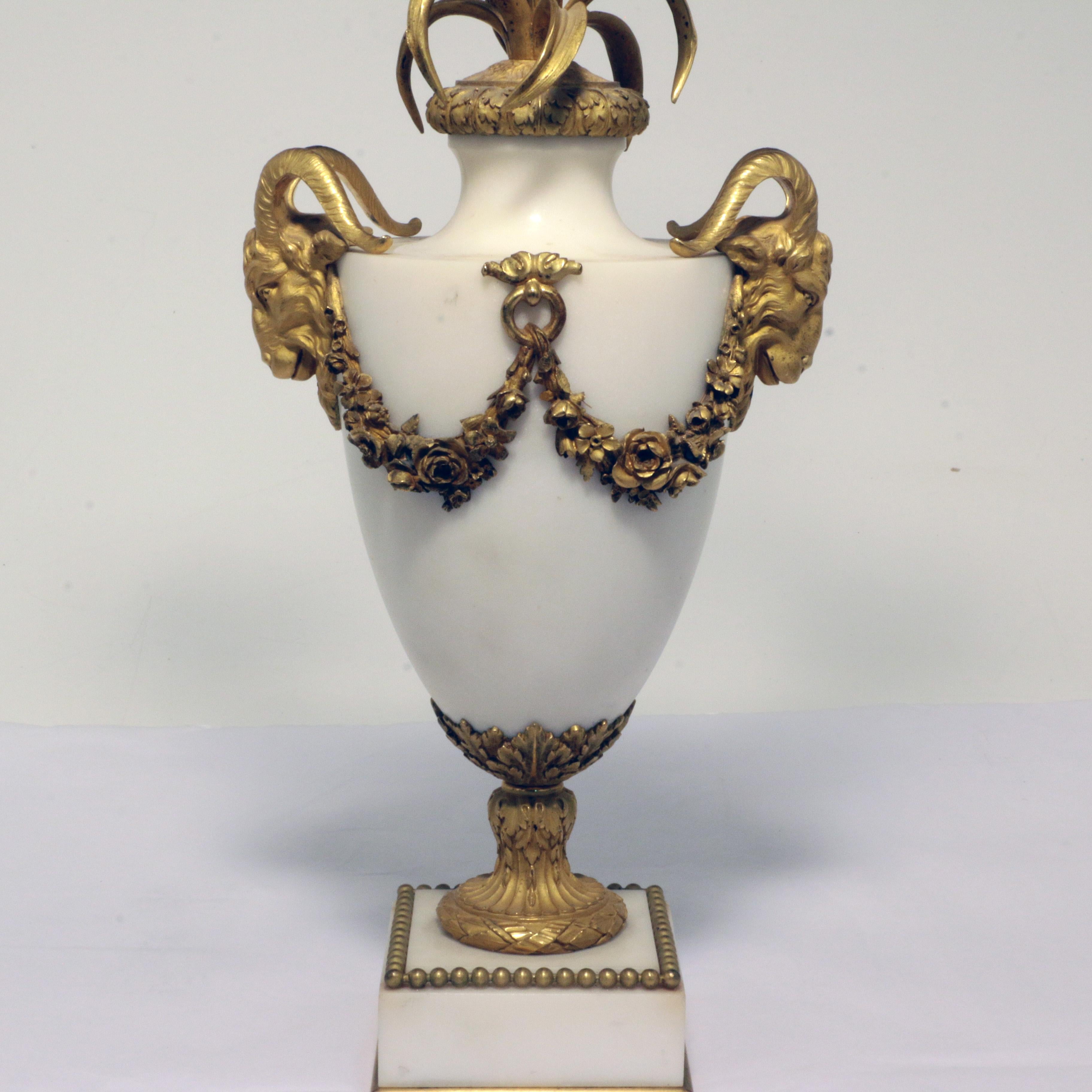 Pair of Louis XVI Style Marble and Gilt Bronze Candelabra For Sale 1