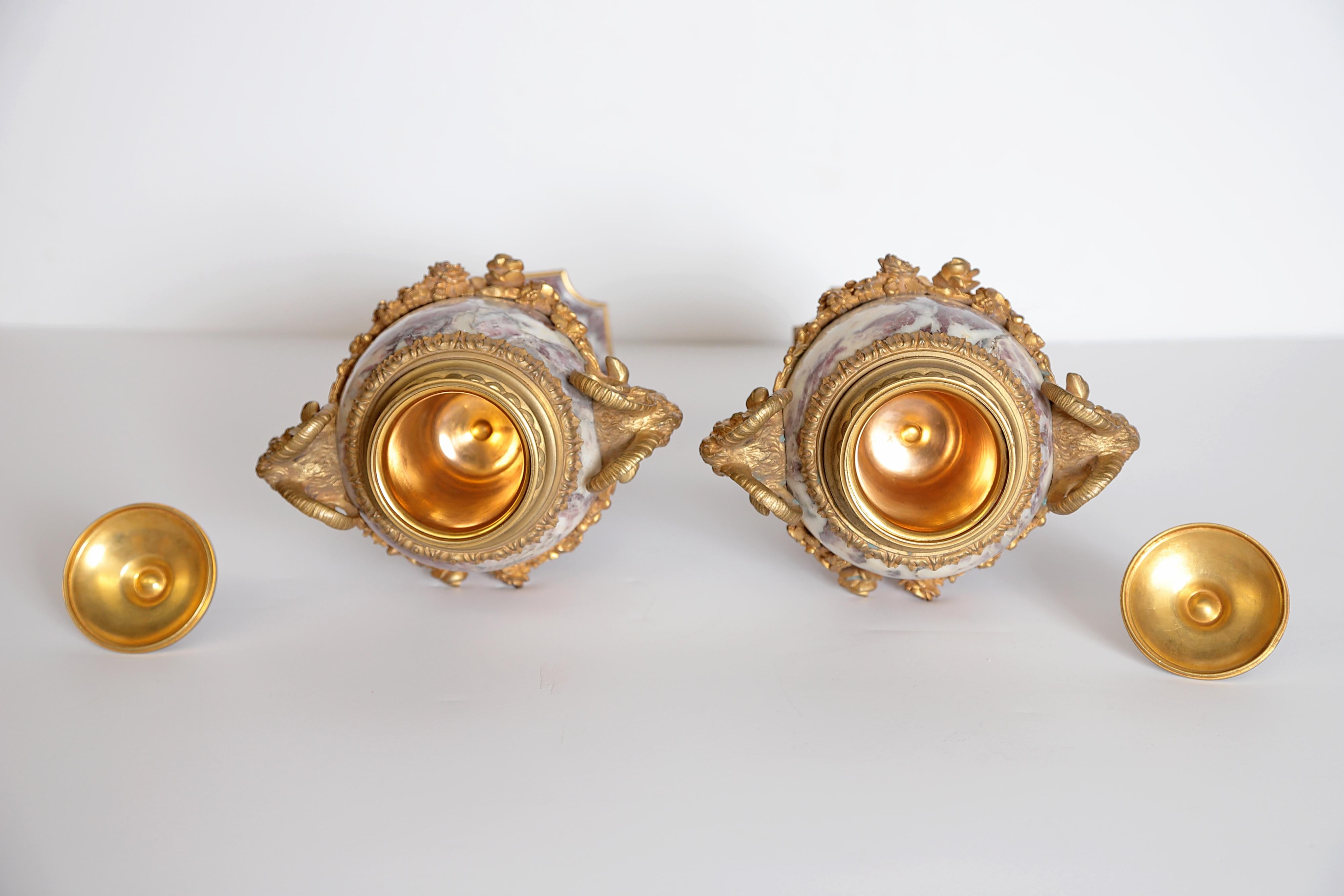 Pair of Louis XVI Style Marble Cassolettes with Gilt Bronze Mounts 9