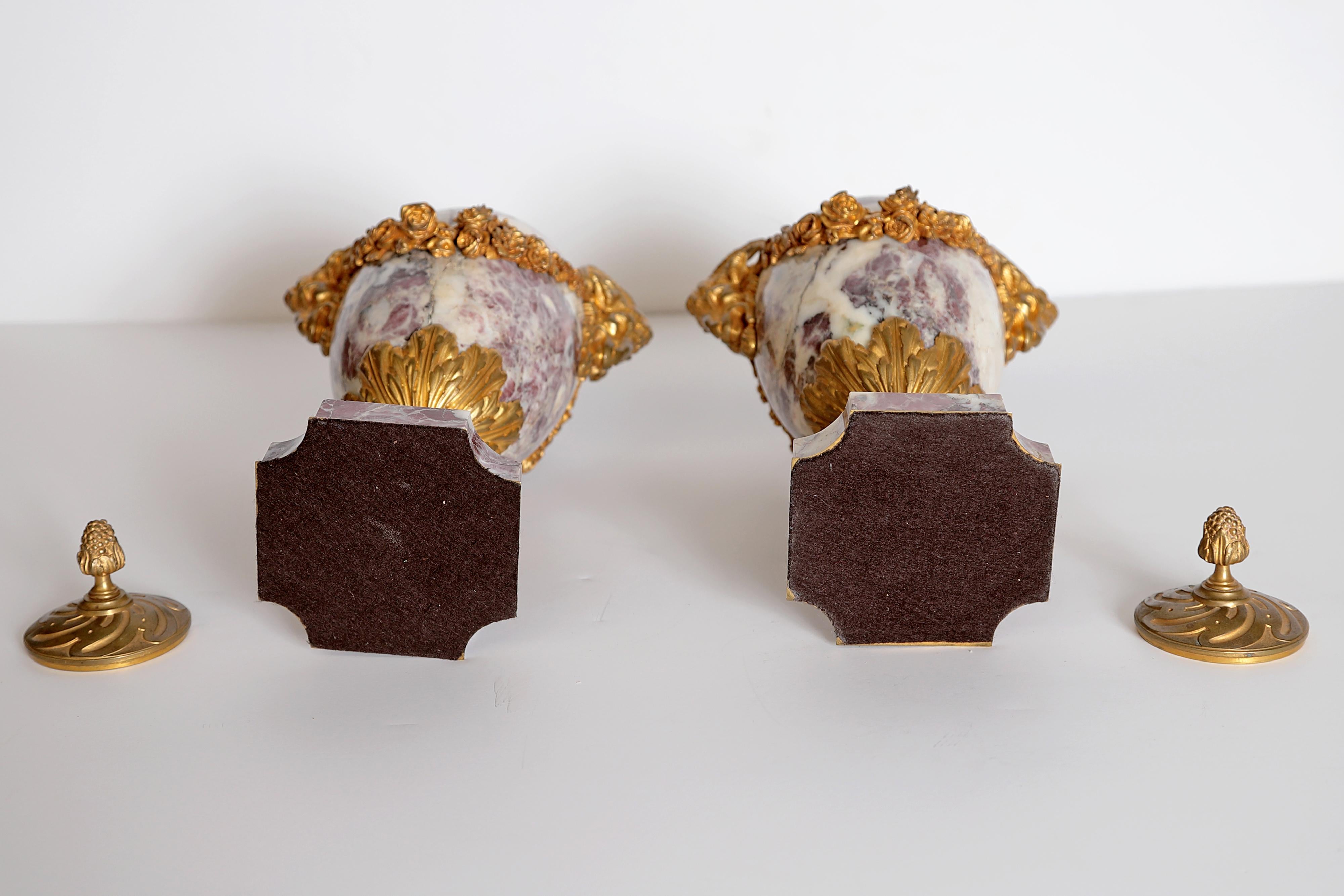 Pair of Louis XVI Style Marble Cassolettes with Gilt Bronze Mounts 10