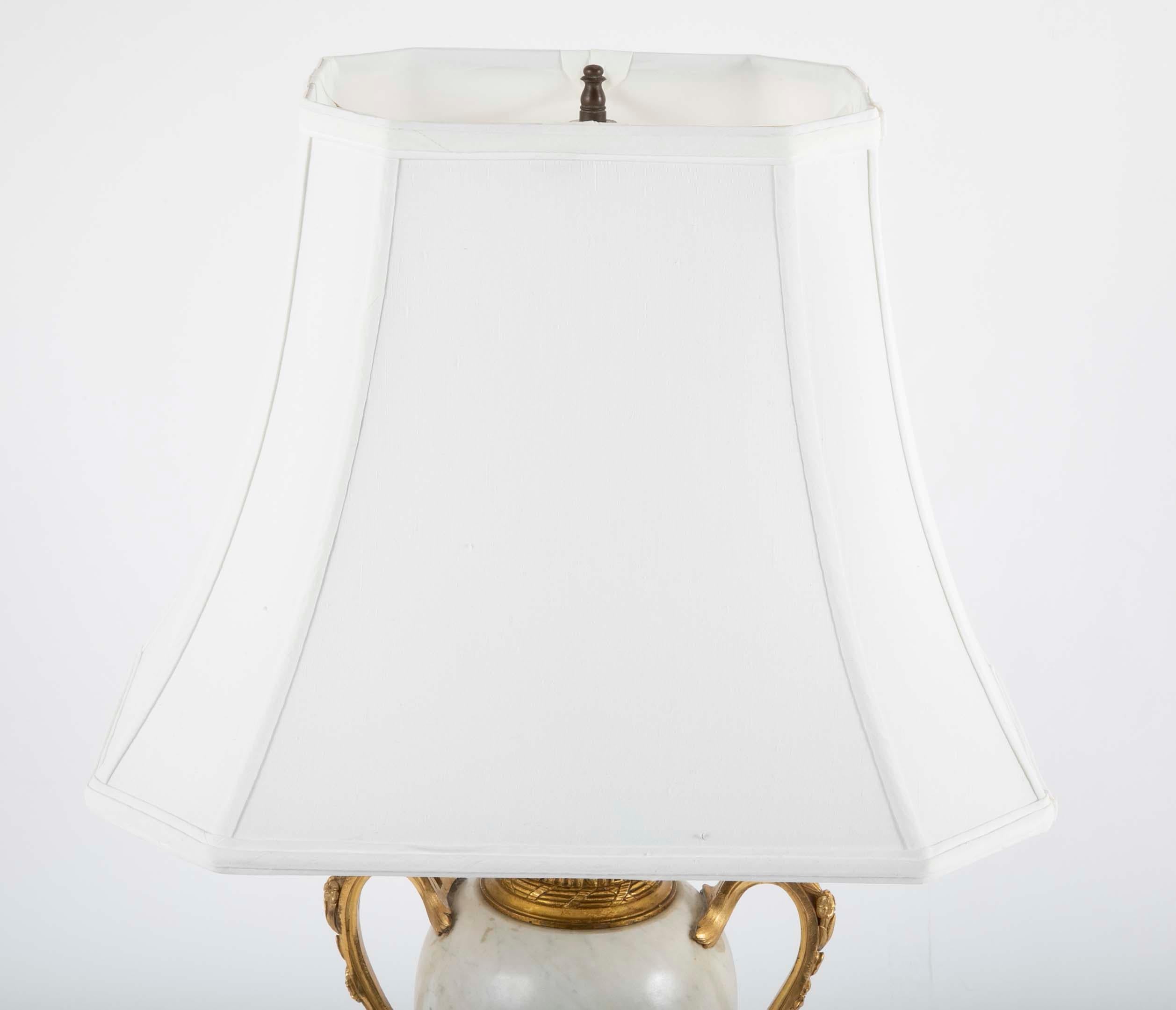 Pair of Louis XVI Style Marble Lamps For Sale 3
