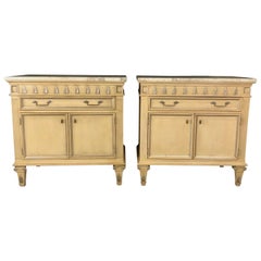 Pair of Louis XVI Style Marble Top Chests Nightstands