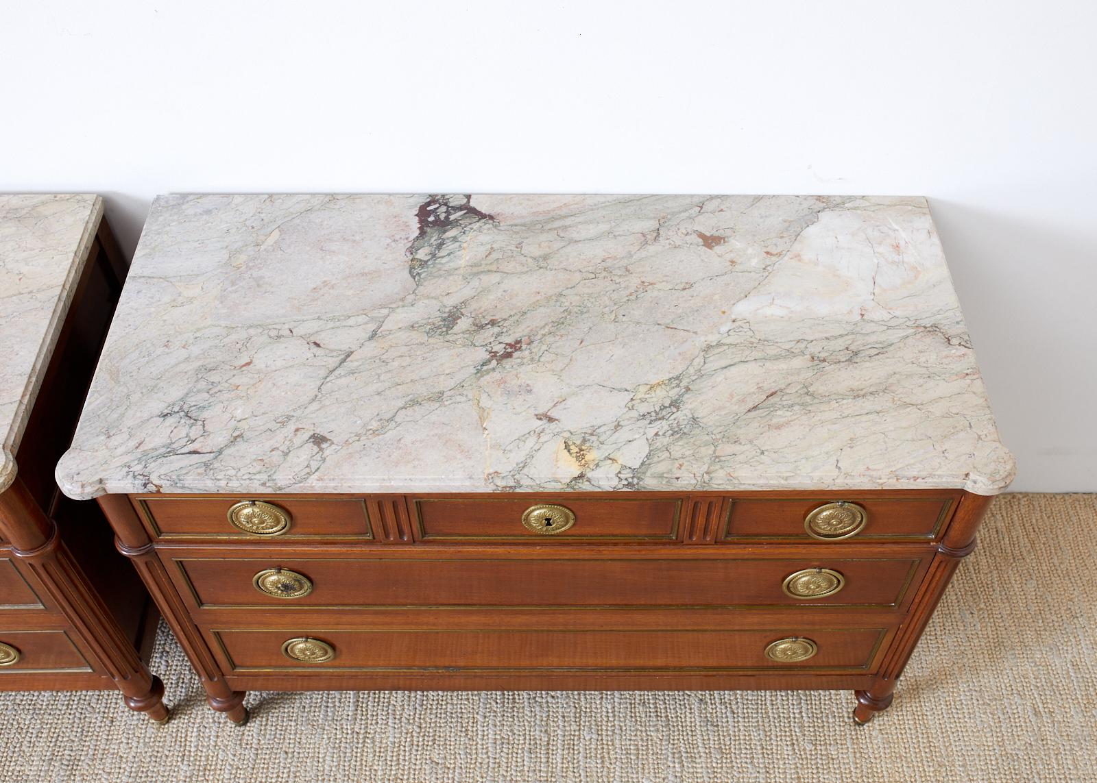 Pair of Louis XVI Style Marble Top Commodes or Dressers 2