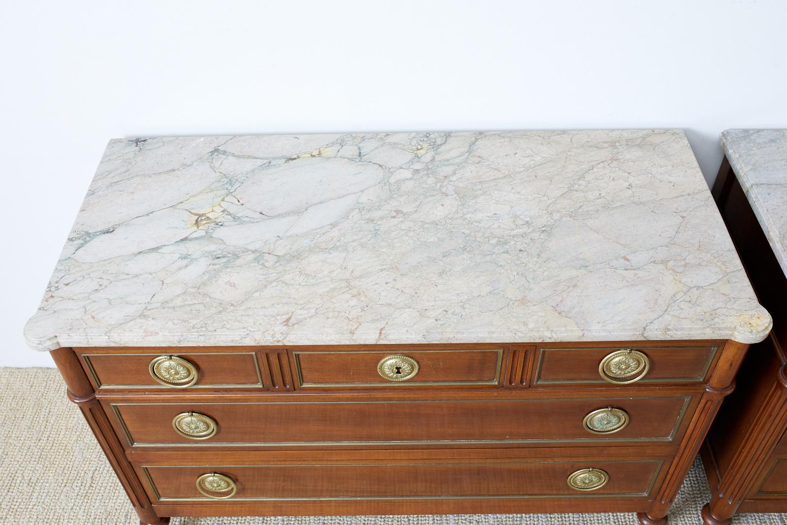 Pair of Louis XVI Style Marble Top Commodes or Dressers 1