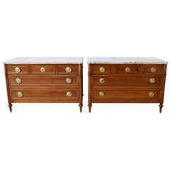 Pair of Louis XVI Style Marble Top Commodes or Dressers